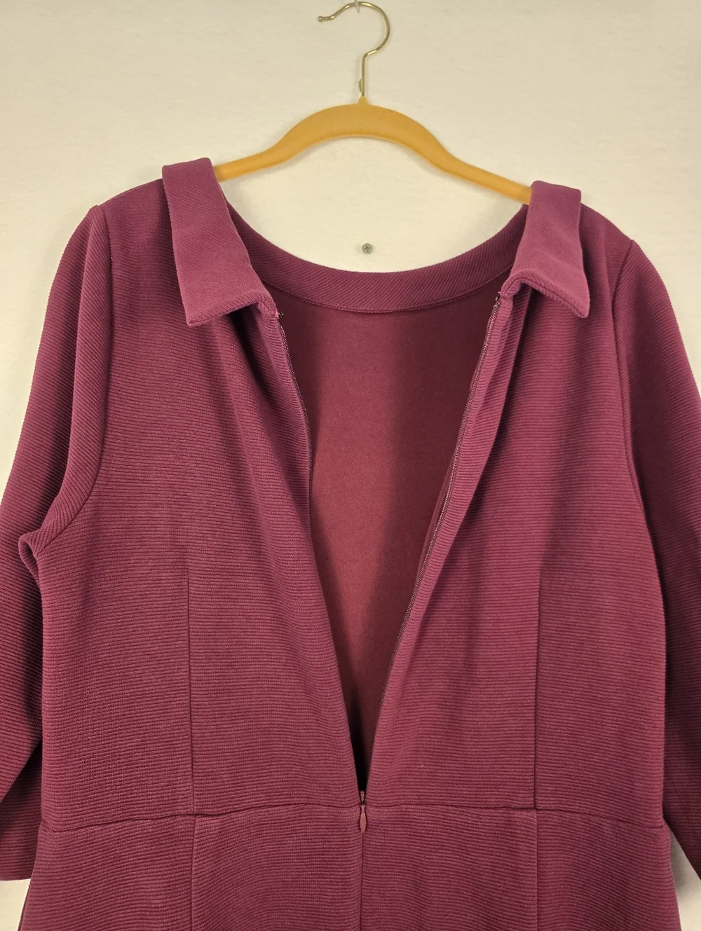 BODEN Maroon Ribbed Scoop Neck 3/4 Sleeve Lined Midi Dress. Ladies 16R - Picture 11 of 13